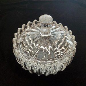 Beautiful Crystal Glass Compote Candy Nut Dish Bowl Deep Faceted Pattern w/ Lid